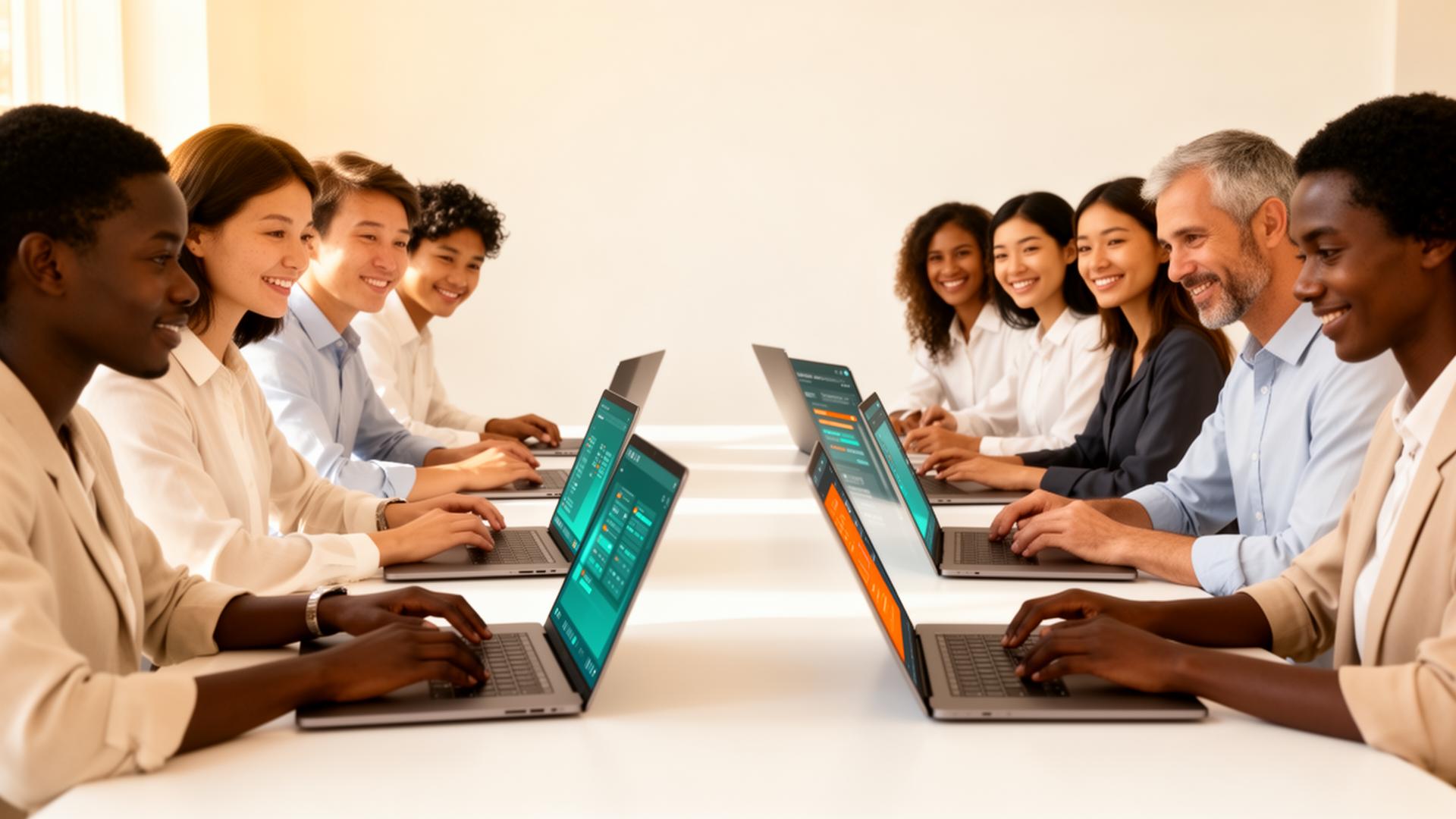 Team collaborating with AI tools